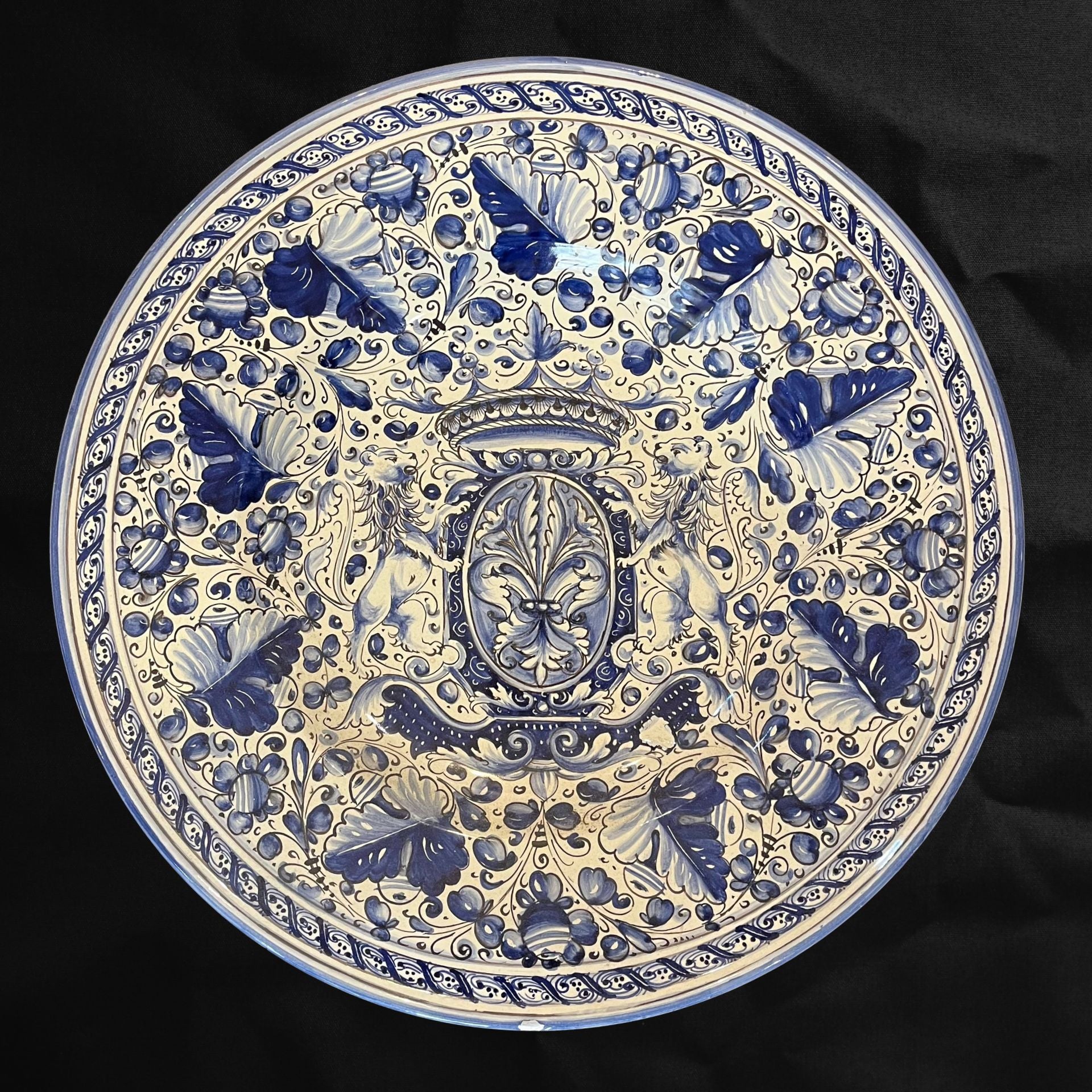 Large blue majolica plate