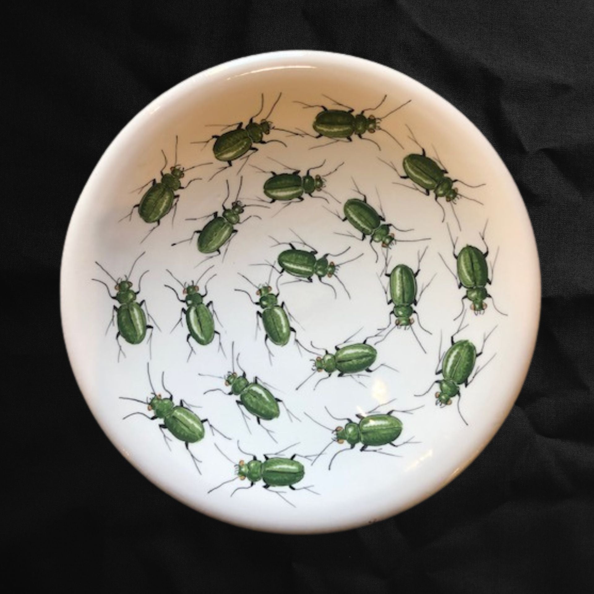Piatto rotondo con insetti verdi